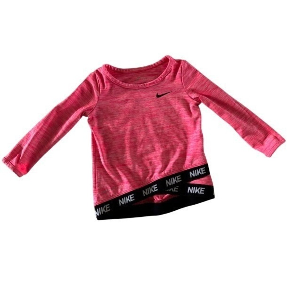 Nike Dri-FIT Girls 12M Pink Space Dye Long Sleeve Crossover Hem Athletic Top
